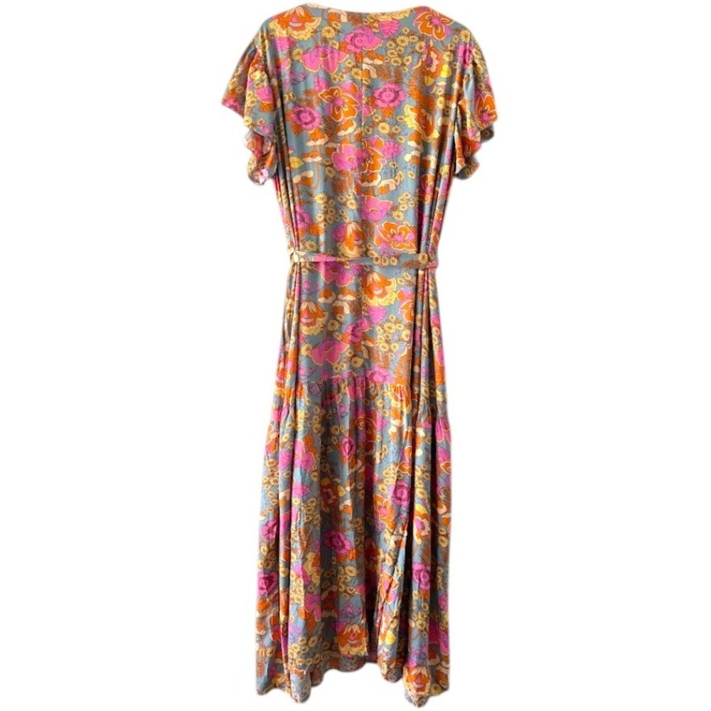 Boho Floral Maxi Dress Womens 4XL Viscose Tie Waist Retro 70s Print - Picture 2 of 9